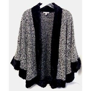 Penny Lane Faux Fur Sweater Cardigan Wn S/M Black White Langenlook Artisan Boho